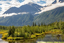 mountain, beaver lodge, river